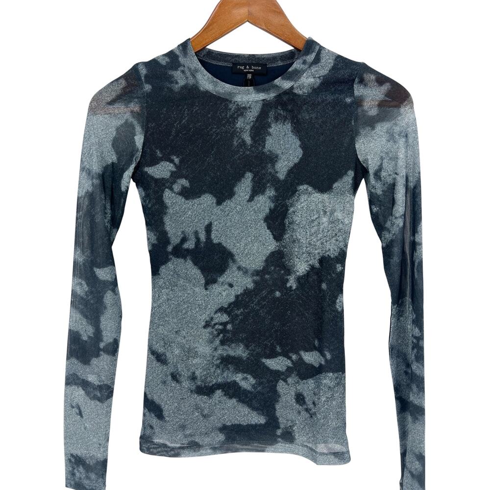 Rag & Bone Yana Printed Mesh Tee Silver Multi Long Sleeve XXS NWT - Picture 4 of 13